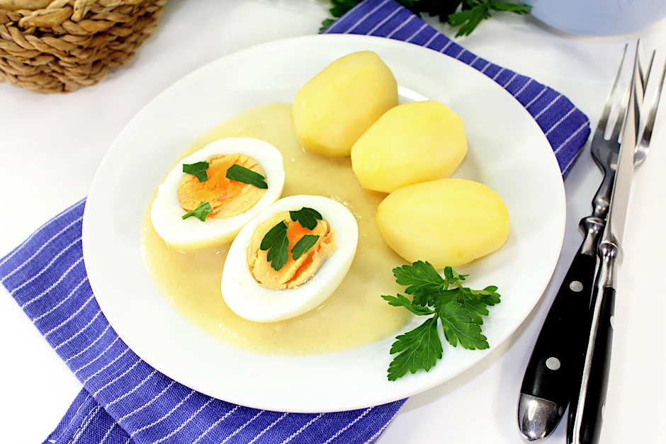 Senfeier mit Kartoffeln – das schmeckt wie damals bei Oma.