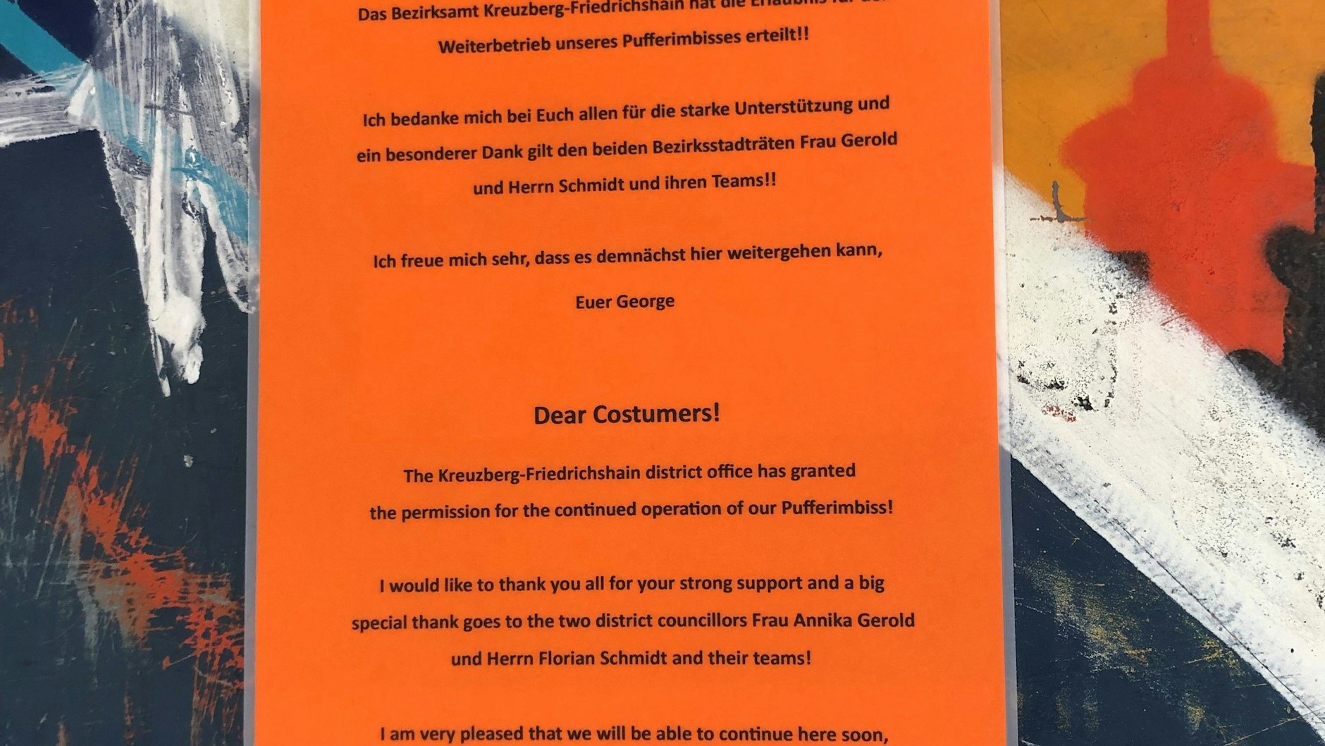 Dieses Schild machte Hoffnung auf einen Neuanfang mit Kartoffelpffern.