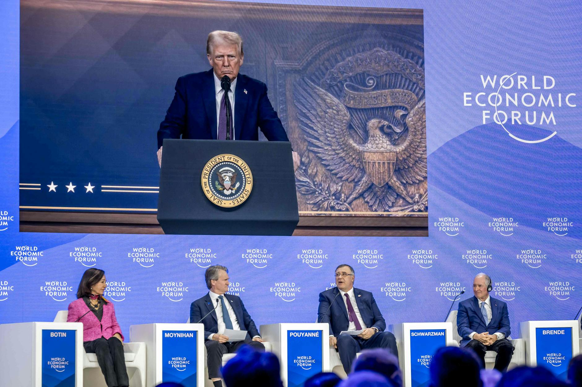 Der amerikanische Präsident Donald Trump während seiner Rede beim Weltwirtschaftsforum in Davos