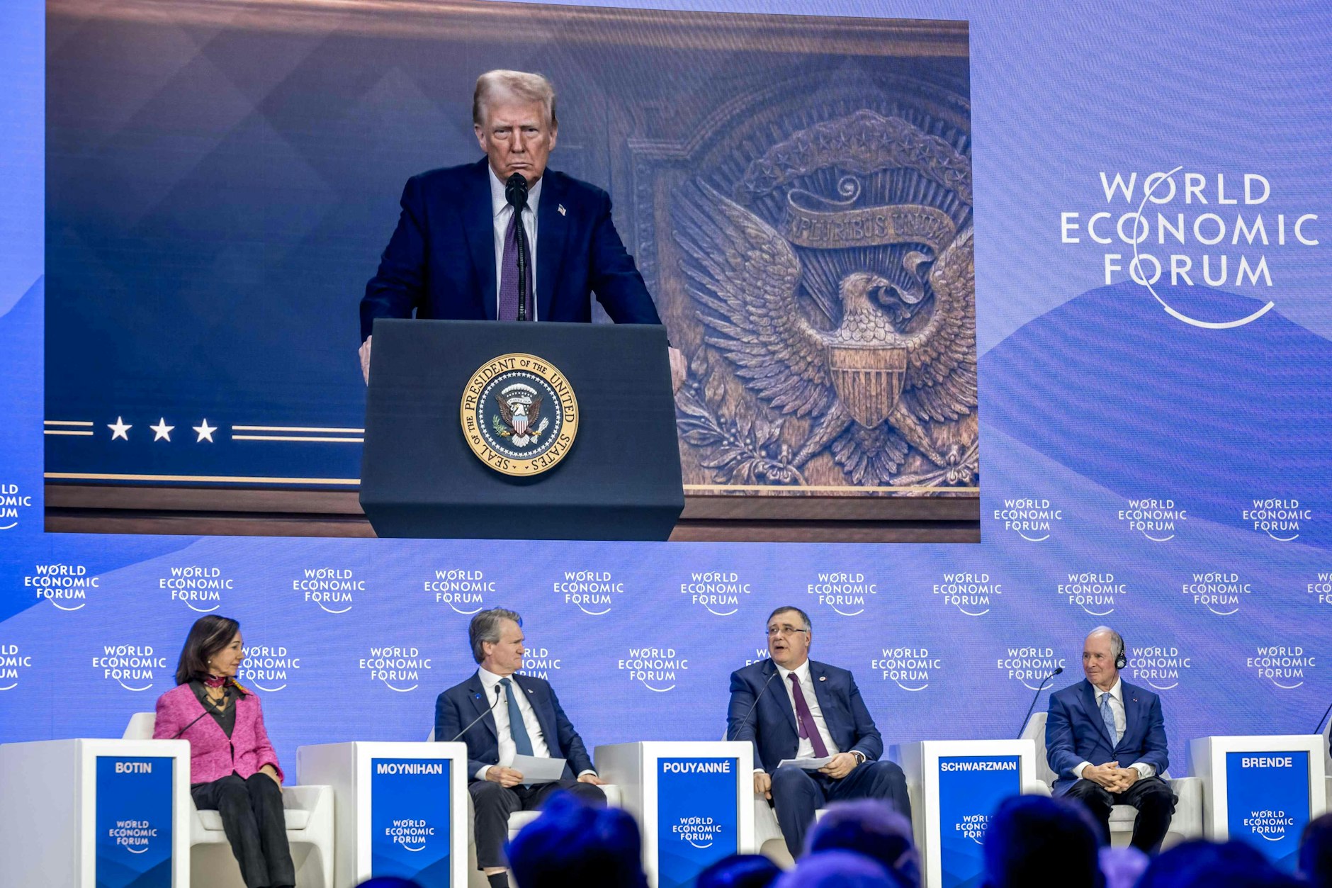 Der amerikanische Präsident Donald Trump während seiner Rede beim Weltwirtschaftsforum in Davos