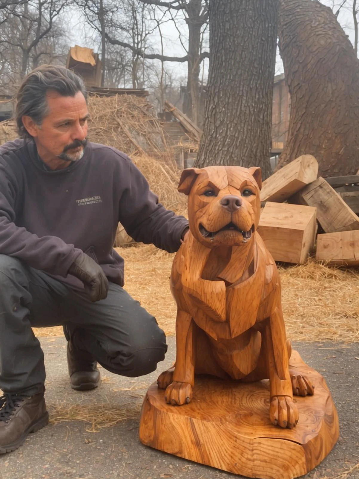 Ein Mann präsentiert auf Facebook stolz ein „Denkmal an seinen Hund“. Hätten Sie erkannt, dass das Bild KI-generiert ist? Weder Mann noch Hund oder Hintergrund sind echt.