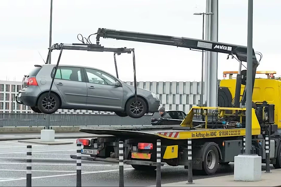 Hier wird der Wagen abgeschleppt.
