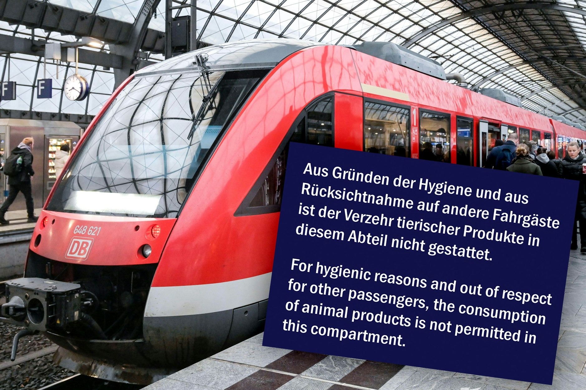 Immer wieder tauchen Bilder eines Hinweis-Stickers im Netz auf - hier wird der Verzehr tierischer Produkte verboten. Aber: Ist das wirklich wahr?