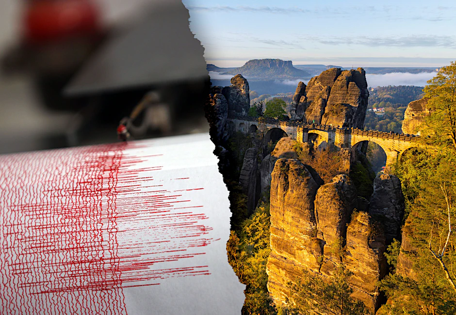 In der Sächsischen Schweiz gab es am Sonnabend ein Erdbeben. Rechts: Die Basteibrücke ist eine der bekanntesten Sehenswürdigkeiten der Wanderregion.