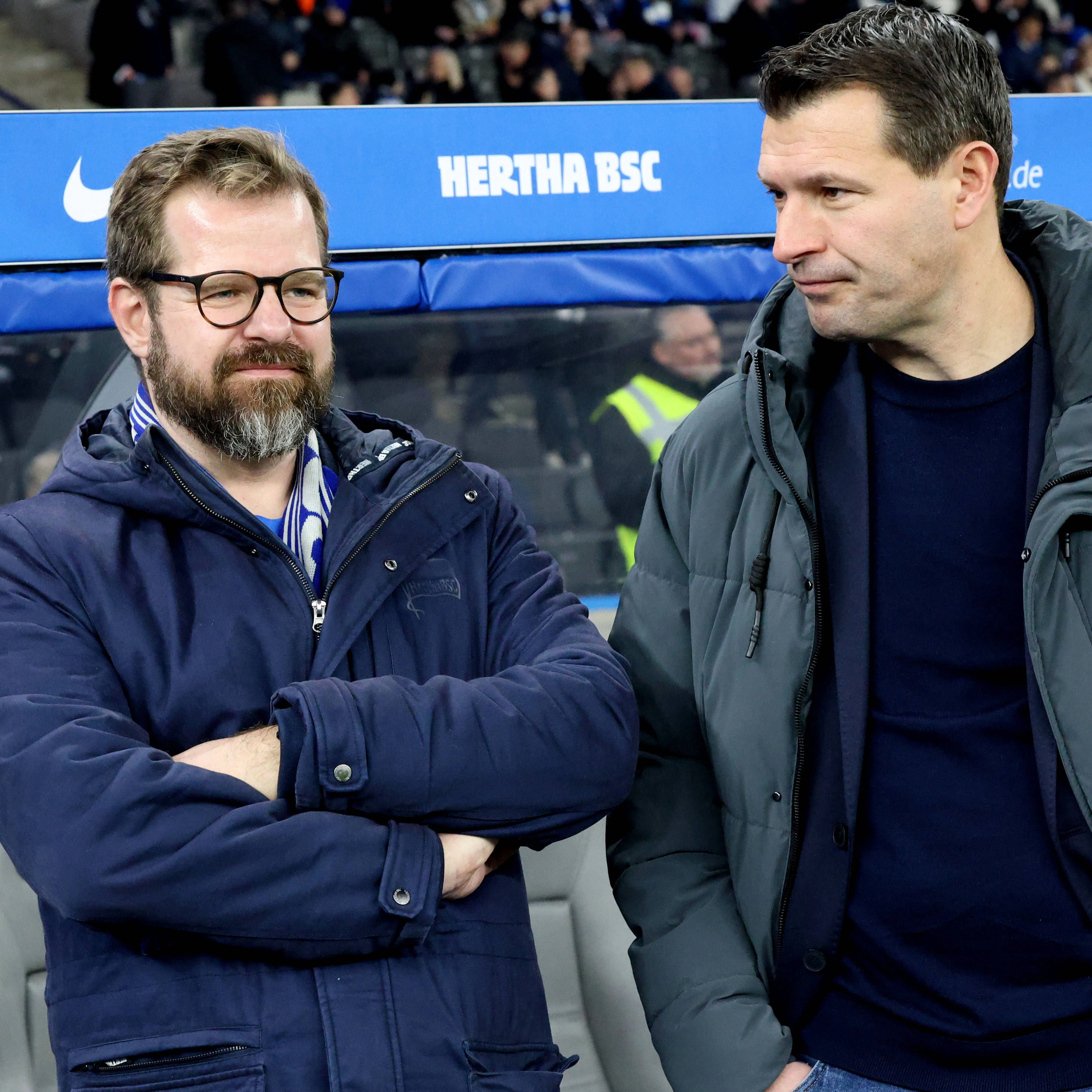 Präsident Fabian Drescher und Sportdirektor Benjamin Weber erleben gerade schwierige Wochen bei Hertha BSC.