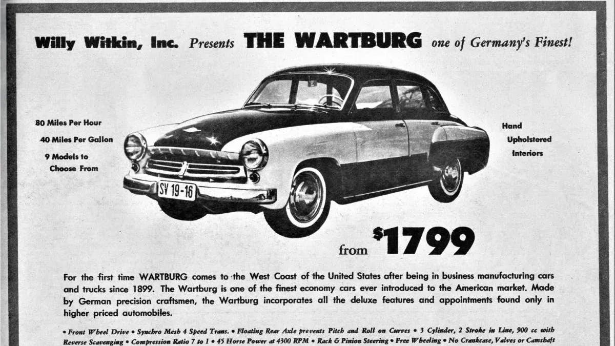 Der Warburg in einer Anzeige eines US-Händlers: Ab 1799 US-Dollar war der DDR-Wagen Ende der 50er-Jahre in den USA zu haben.