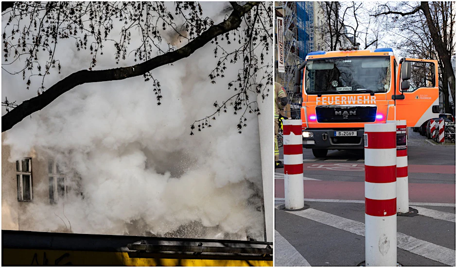 Nicht nur dieses Einsatzfahrzeug scheiterte an den „Kiezblockern“, auch schon die Drehleiter musste umdrehen und einen anderen Anfahrtsweg suchen.