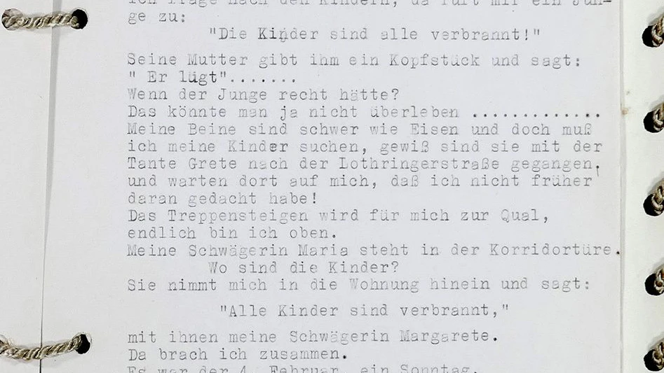 „Alle Kinder sind verbrannt“: Seite aus den Erinnerungen von Hedwig Langer.