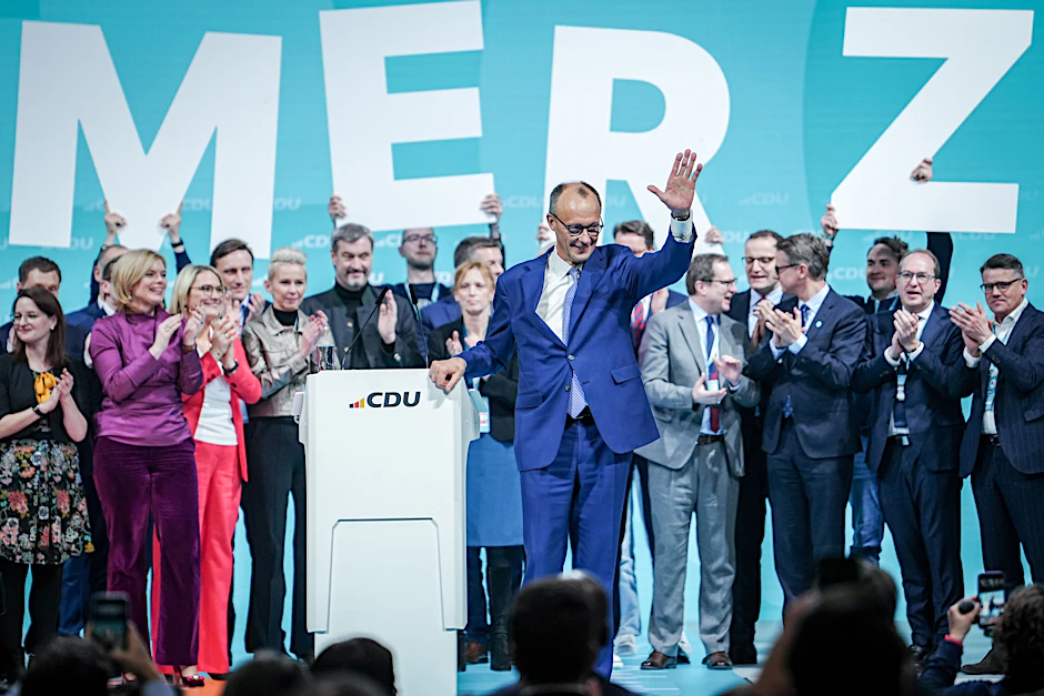 Friedrich Merz, Kanzlerkandidat der Union und CDU-Bundesvorsitzender, nach seiner Rede beim 37. Bundesparteitag in Berlin.