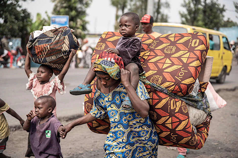 Menschen in Goma auf der Flucht vor den von Ruanda unterstützten M23-Rebellen.