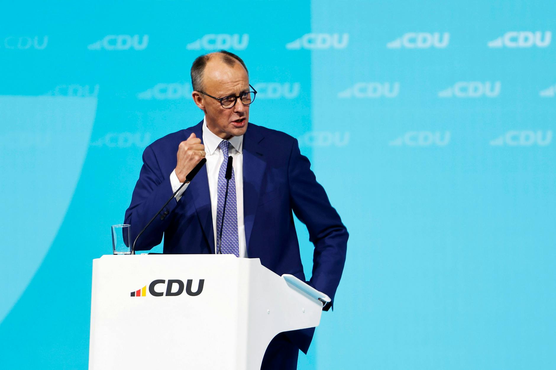 CDU-Chef Friedrich Merz auf dem Bundesparteitag am Montag.