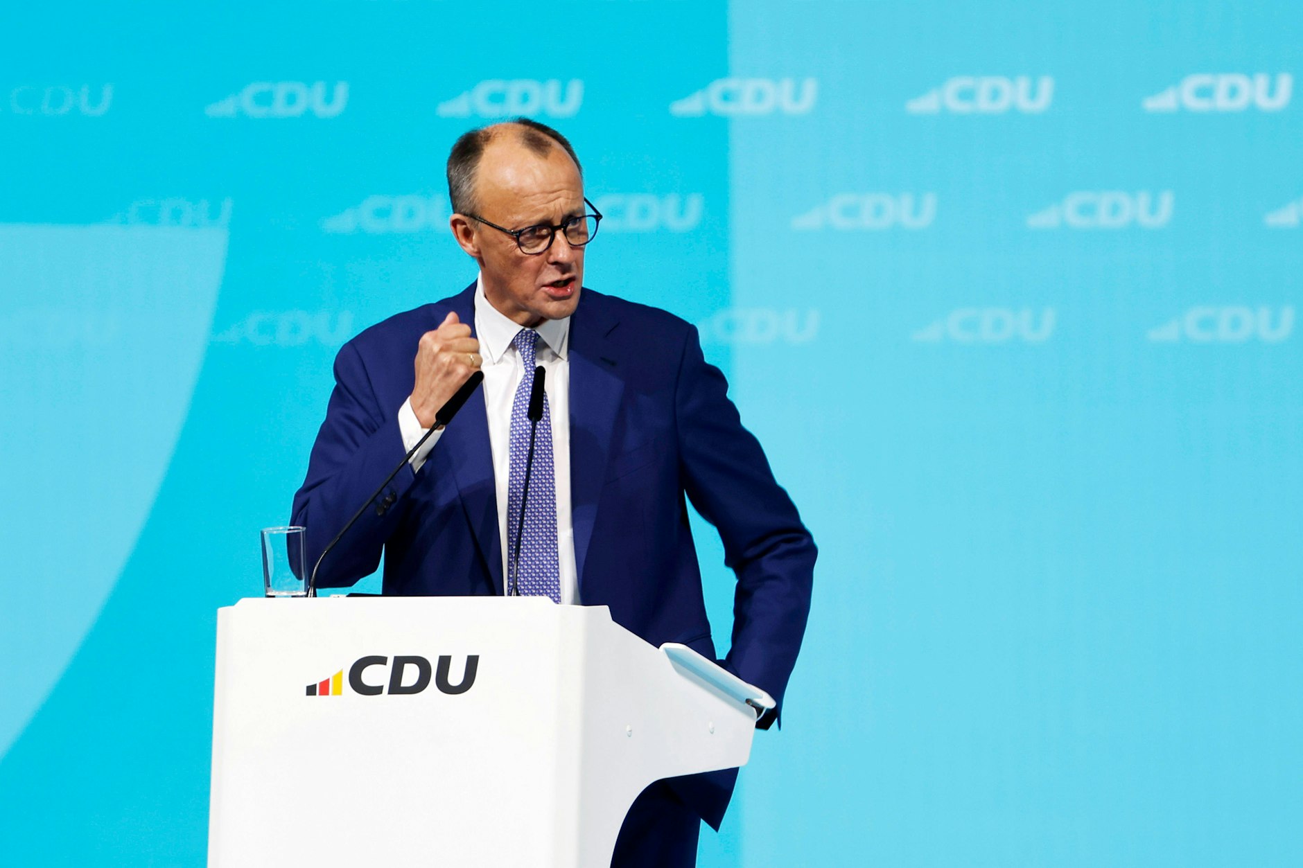 CDU-Chef Friedrich Merz auf dem Bundesparteitag am Montag.