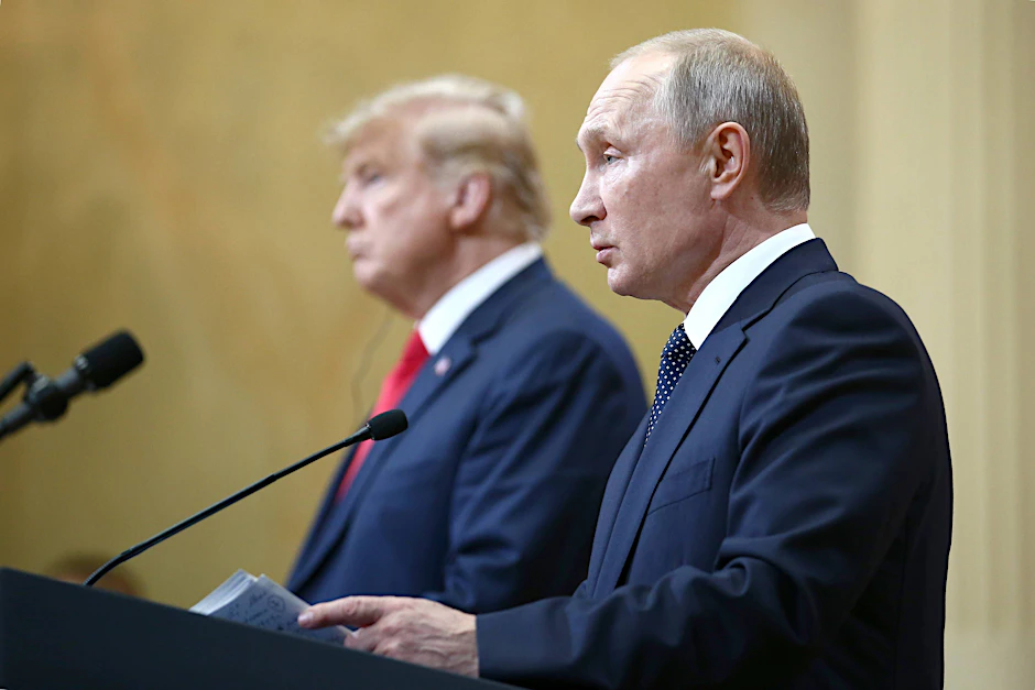 Werden sie das Ende des Krieges unter sich ausmachen? Donald Trump und Wladimir Putin auf einer gemeinsamen Pressekonferenz 2018.