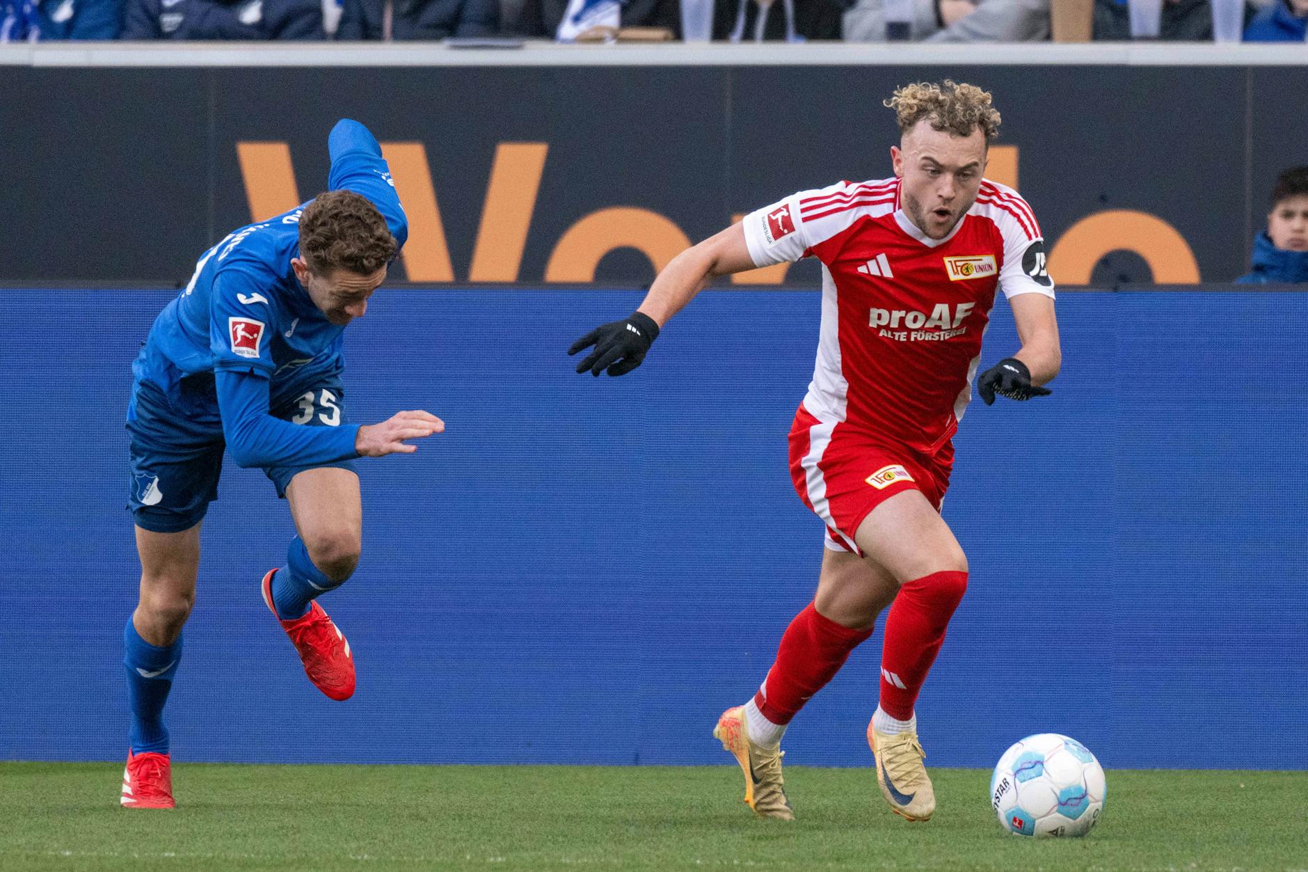 Benedict Hollerbach (23) kann es doch auch auswärts. Der Stürmer des 1. FC Union trifft bei der TSG Hoffenheim sogar doppelt.