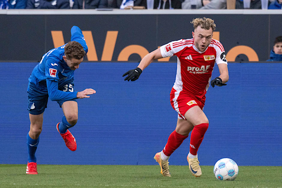 Stürmer Benedcit Hollerbach (23) bringt den 1. FC Union bei der TSG Hoffenheim verdient in Führung. Sein fünftes Saisontor, das erste auswärts.