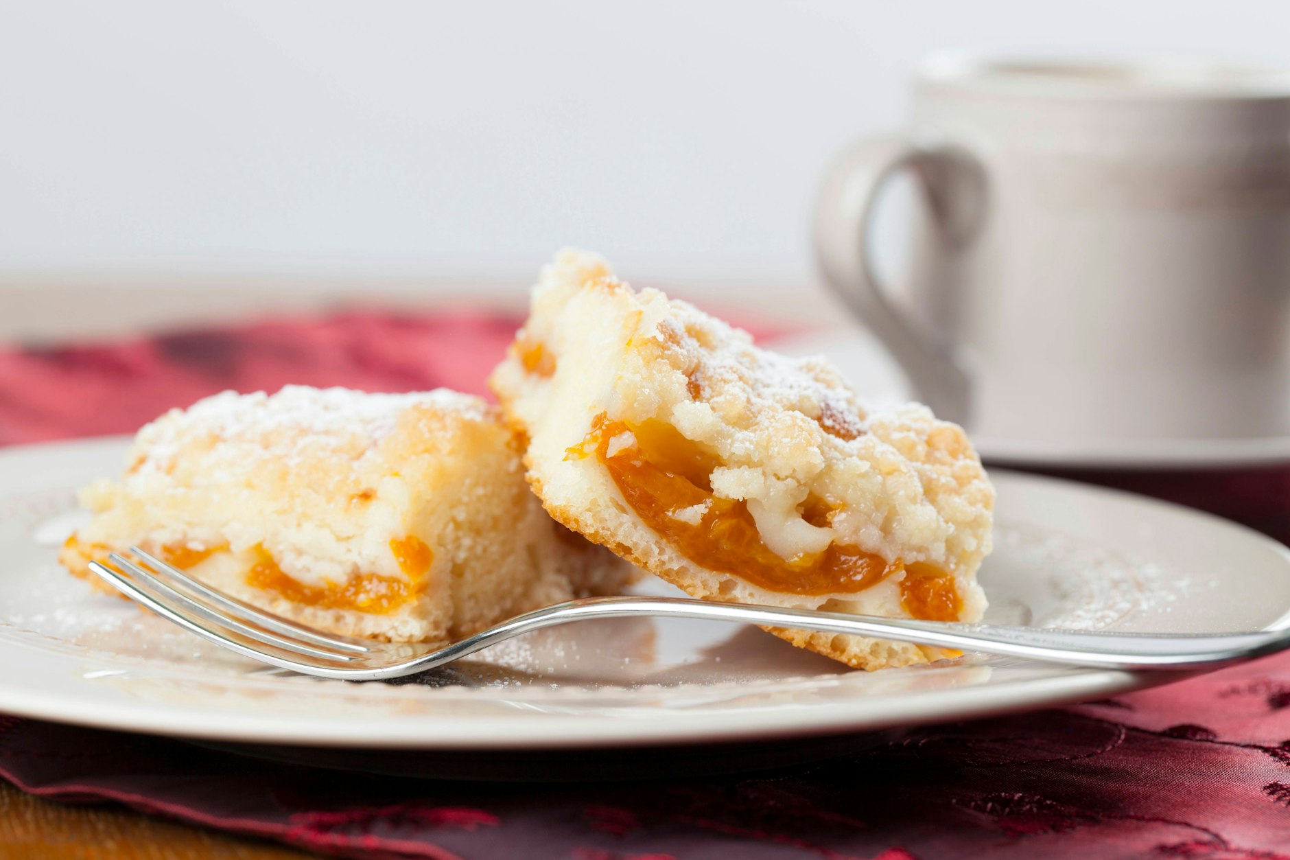 Streuselkuchen vom Blech wird oftmals mit Hefeteig gemacht. In unserem Aprikosenkuchen-Rezept backen wir ihn mit Biskuitteig.