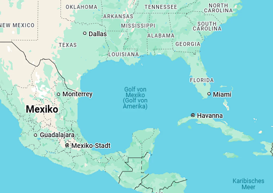 Google-Maps-Nutzern außerhalb der USA werden künftig beide Namen, Golf von Mexiko und Golf von Amerika, angezeigt.