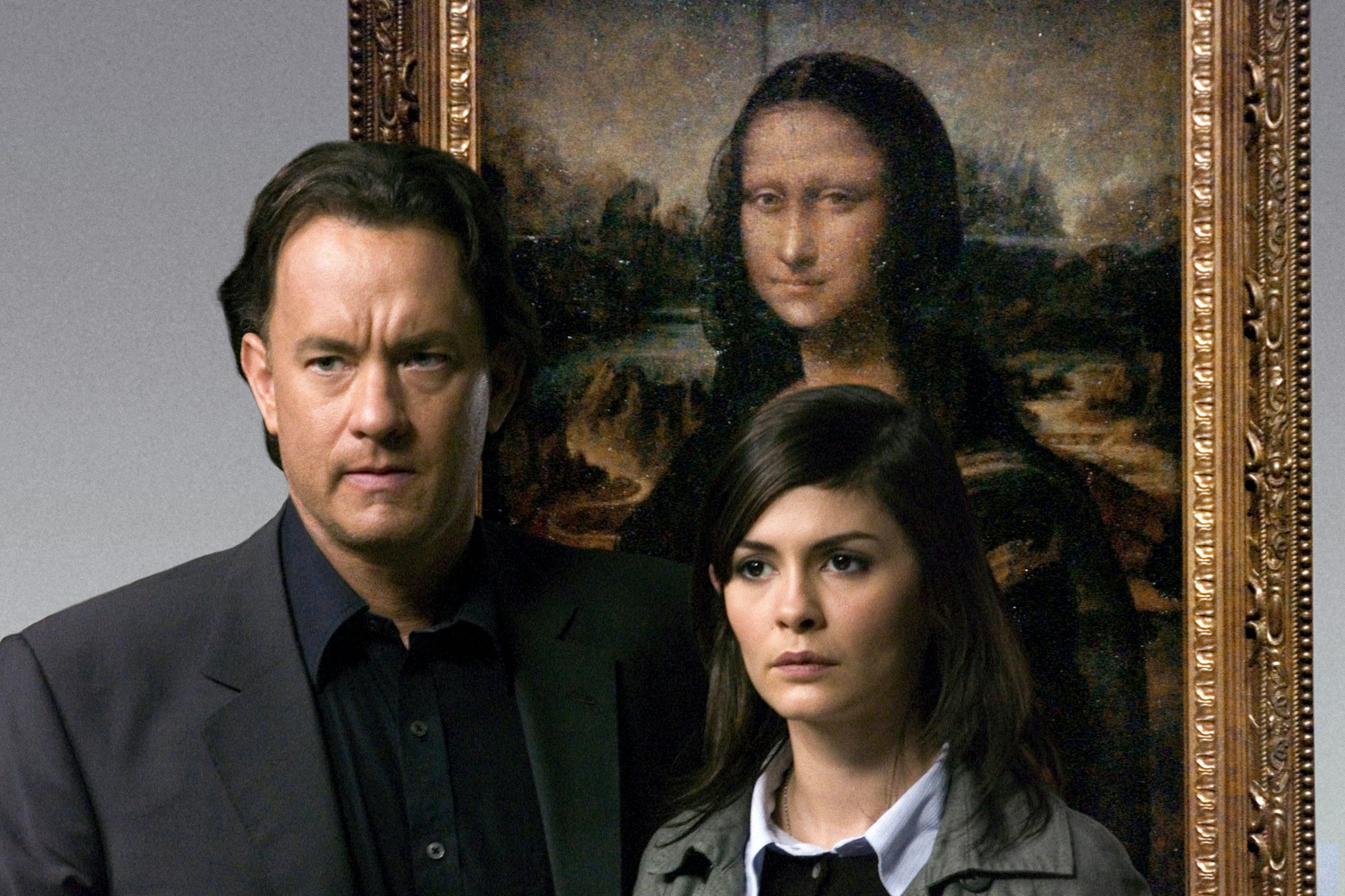 Die Schauspieler Tom Hanks und Audrey Tautou 2003 im Film „Da Vinci Code“ vor der Mona Lisa.