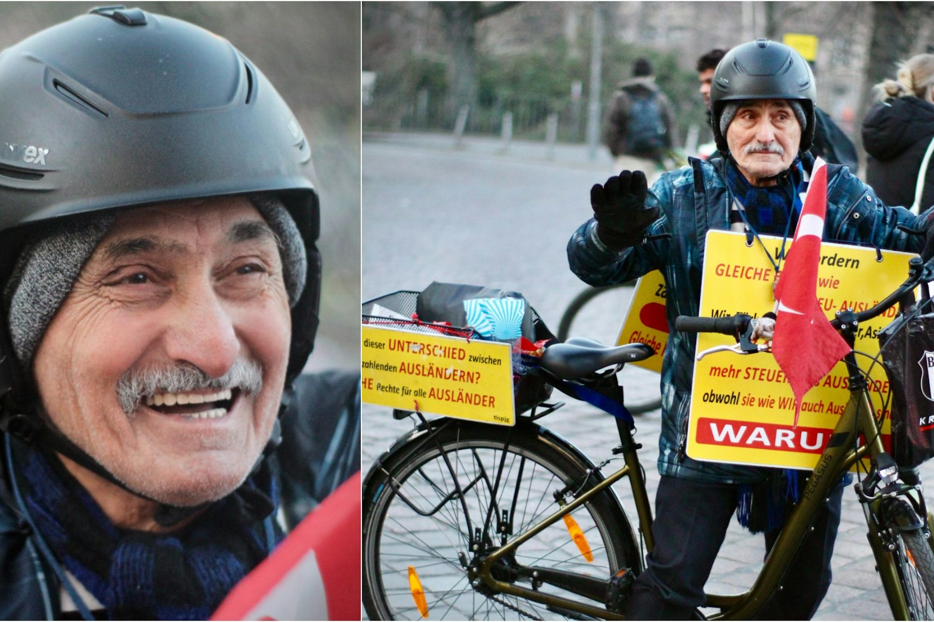 Aydin Akin fährt sechs Tage die Woche mit seinem Fahrrad durch Berlin – durch Neukölln, Kreuzberg, Friedrichshain, Schöneberg und auch Mitte. Jeden Tag, von seinem Zuhause am Wittenbergplatz. Er fordert ein Ausländerwahlrecht in Deutschland.