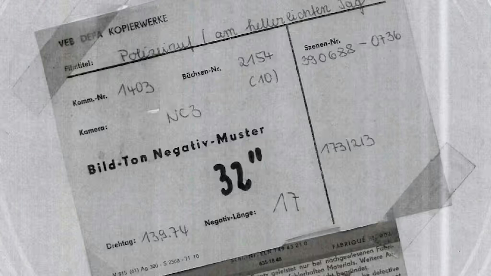 Eine der gefundenen Filmrollen der verbotenen „Polizeiruf“ 110-Folge „Im Alter von ...“