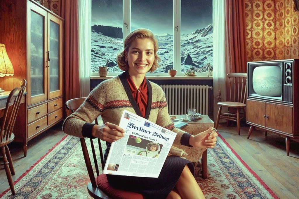 Die Protagonisten in den Videos der DDR-Mondbasis strahlen stets und lesen die Berliner Zeitung. Was denn sonst?