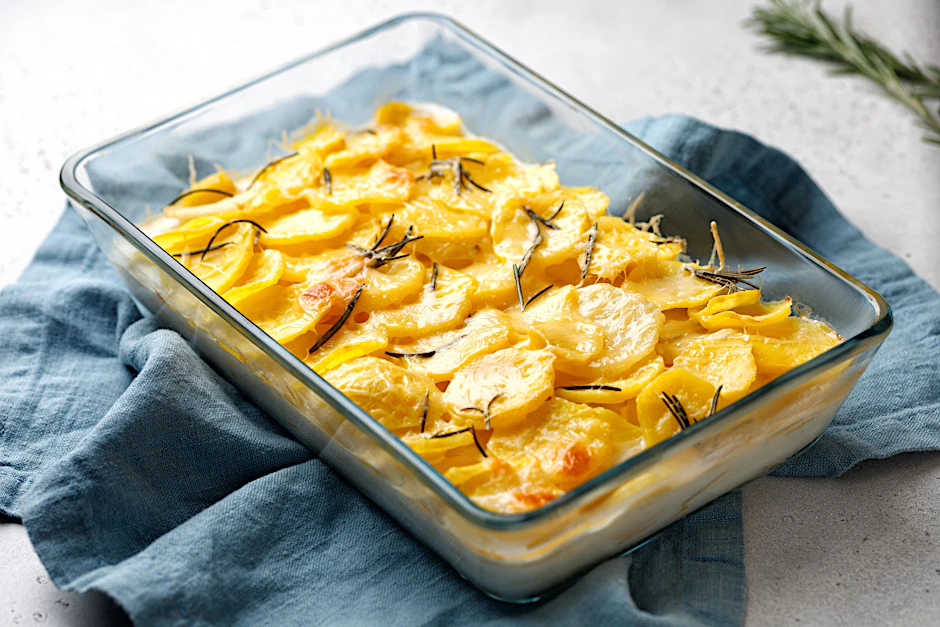 Kartoffelgratin ist ideal als Beilage für Fleischgerichte.
