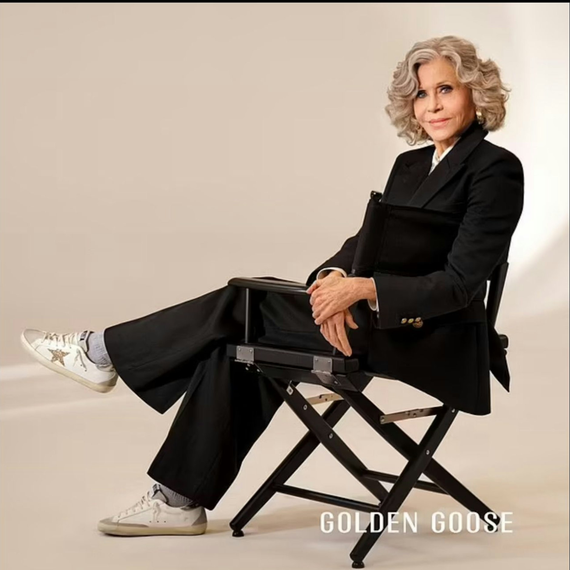 Jane Fonda in ihrer Werbe-Kampagne von „Golden Goose“.