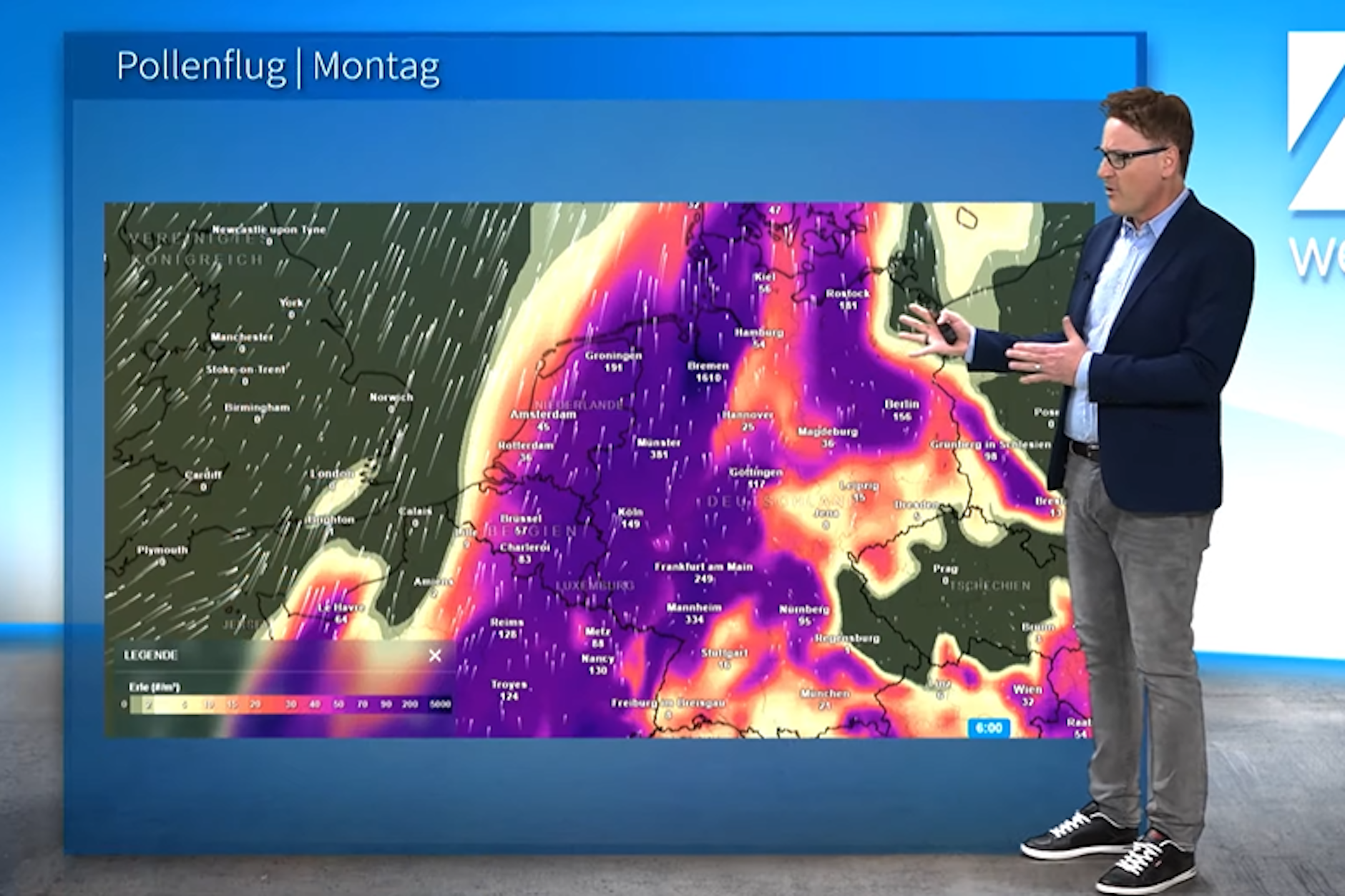Wetter-Experte Dominik Jung zeigt, wie stark der Pollenflug in dieser Woche Millionen von Menschen belasten wird.