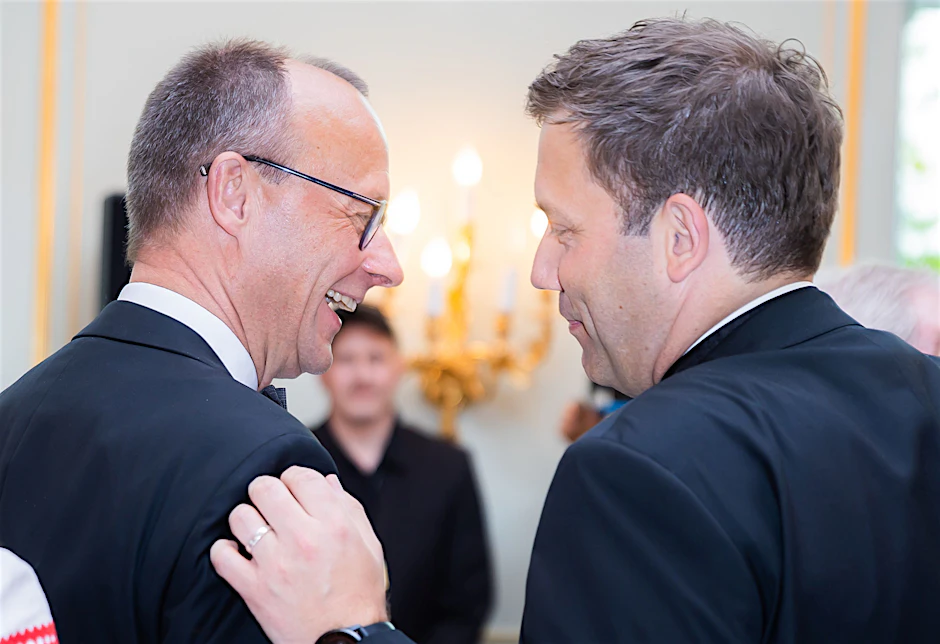 Verhandlungen hinter verschlossenen Türen: CDU-Chef Friedrich Merz (l.) und der SPD-Parteivorsitzende Lars Klingbeil