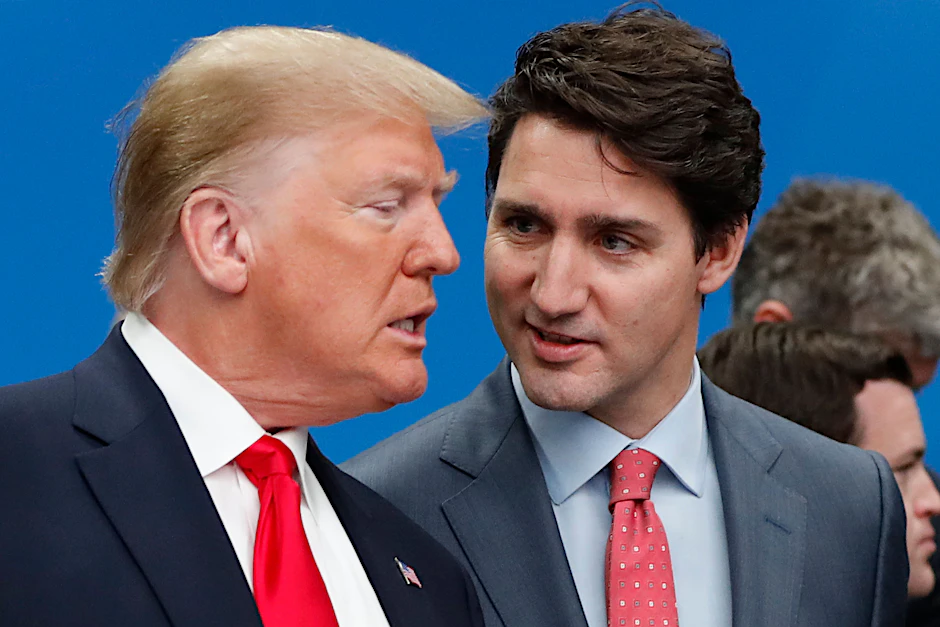 US-Präsident Donald Trump (li.) und Kanadas Premierminister Justin Trudeau unterhalten sich bei einem Nato-Treffen im Dezember 2019.
