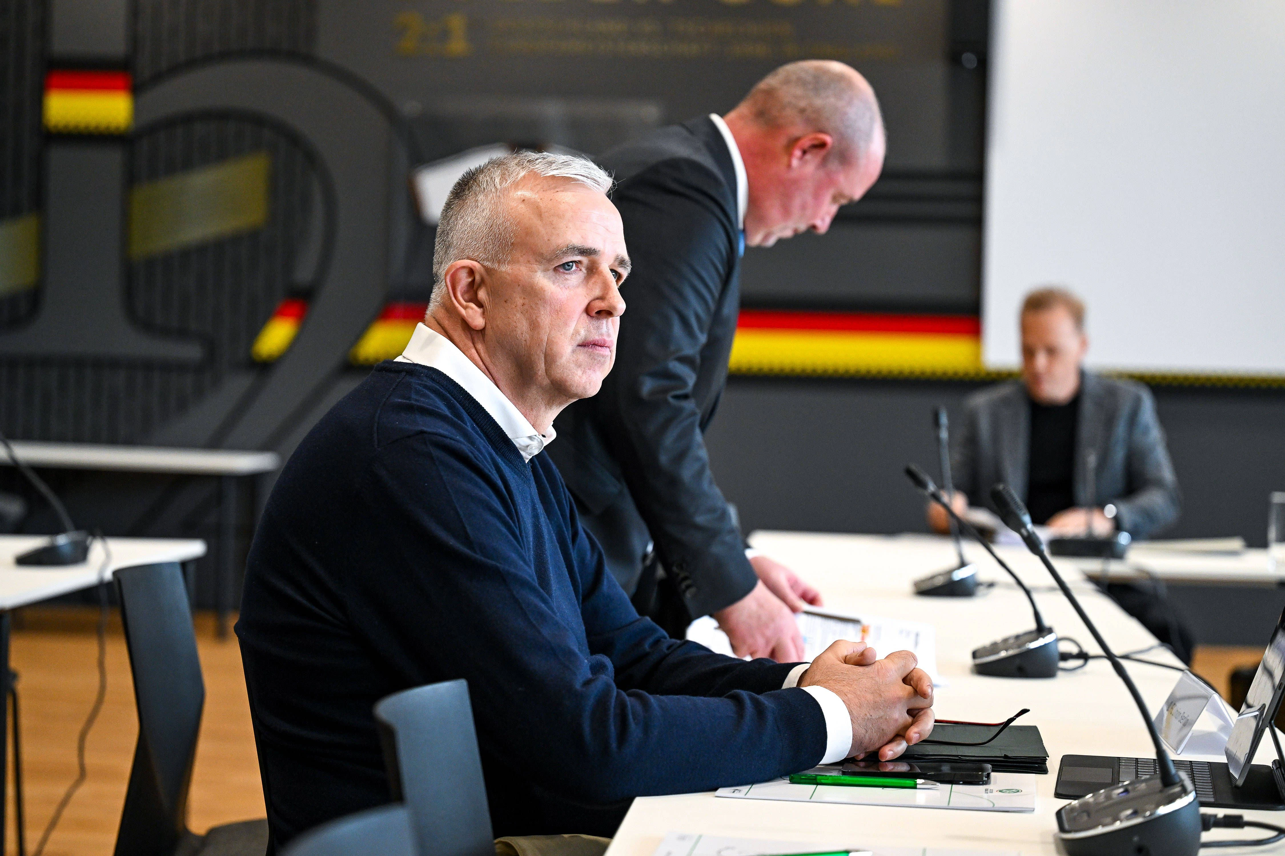 Union-Präsident Dirk Zingler bei der Verhandlung vor dem DFB-Bundesgericht wegen der verlorenen Punkte im Skandalspiel gegen Bochum.