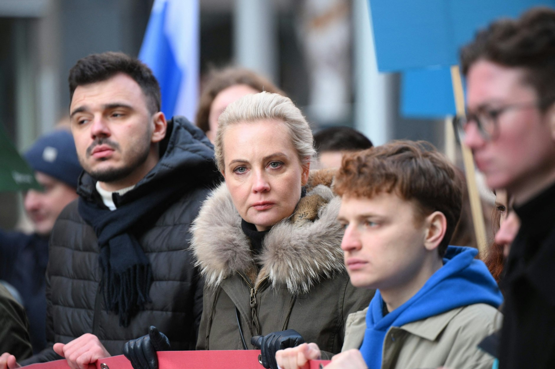 Julia Nawalnaja und russische Oppositionelle bei einer Demonstration in Berlin.