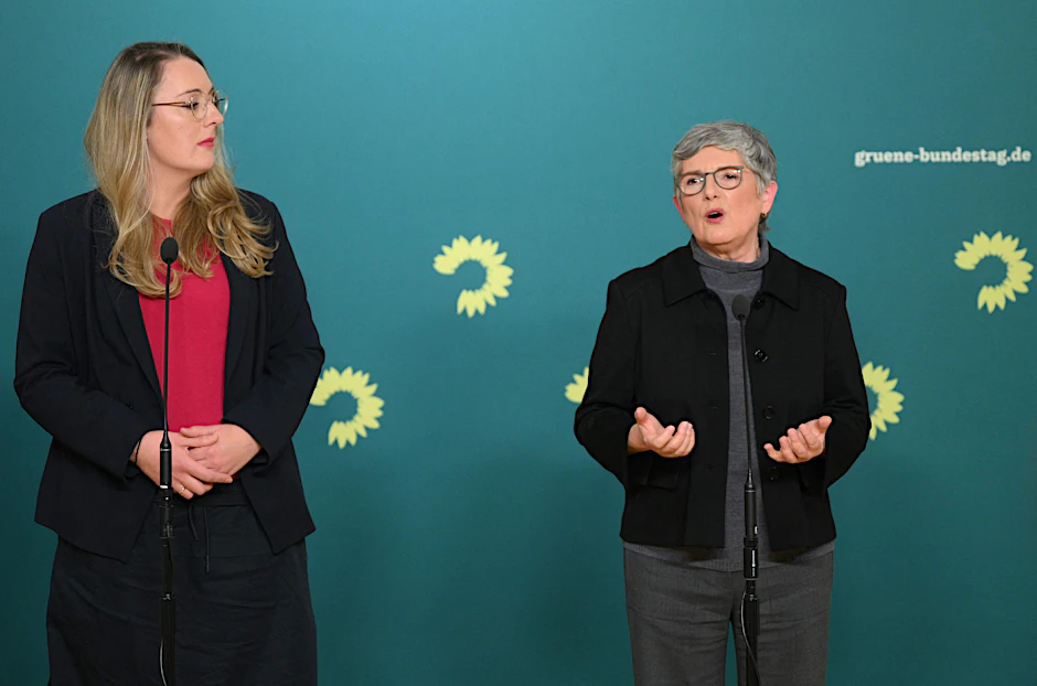 Katharina Dröge und Britta Haßelmann, Fraktionsvorsitzende der Grünen im Bundestag.