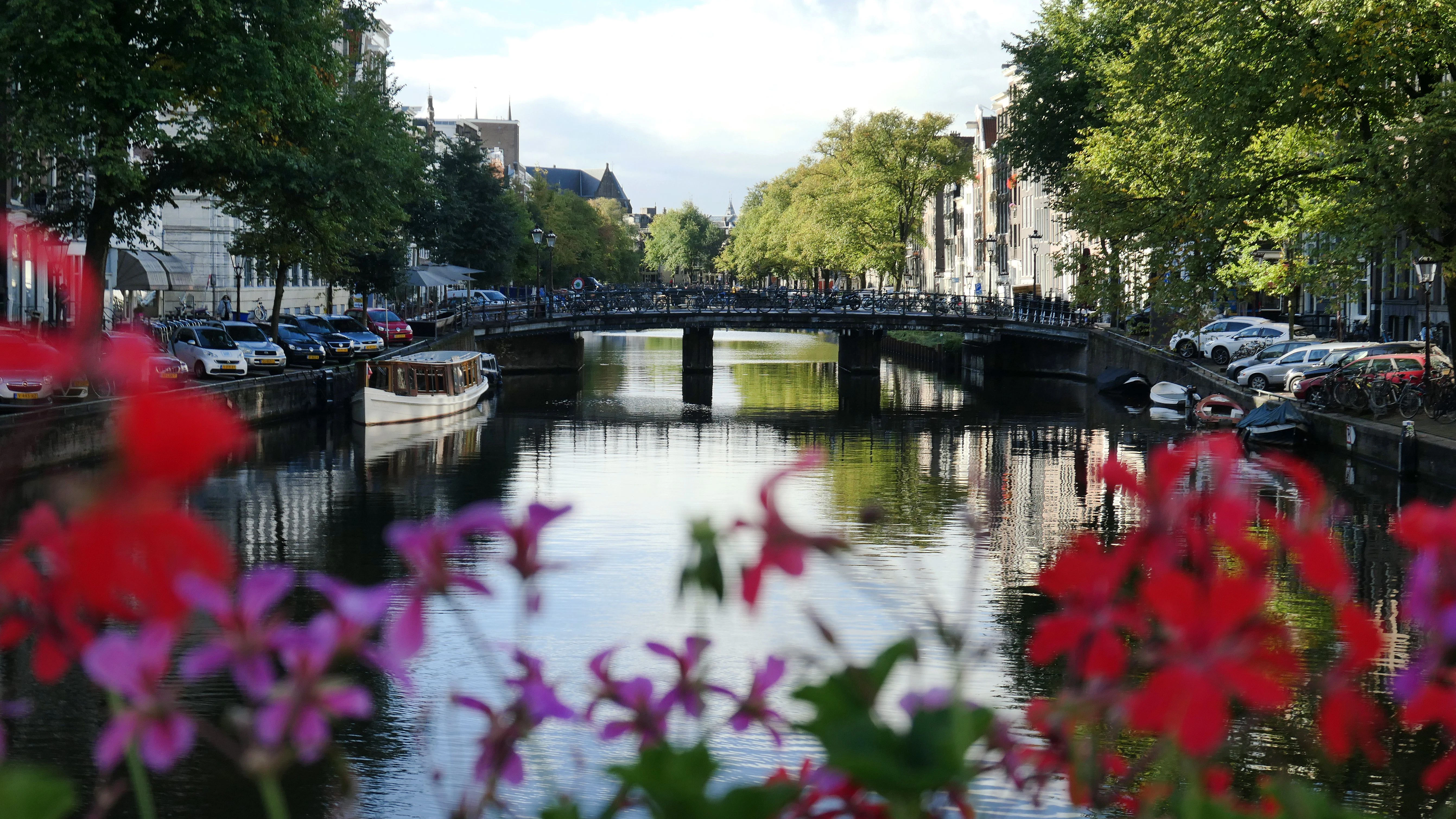 Gracht in Amsterdam: Die niederländische Stadt kann man auch mit dem Hausboot erkunden.