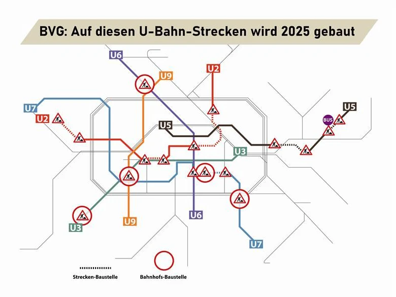 Die KURIER-Grafik zeigt, auf welchen Strecken und an welchen Bahnhöfen der Berliner U-Bahn in diesem Jahr noch gebaut wird.