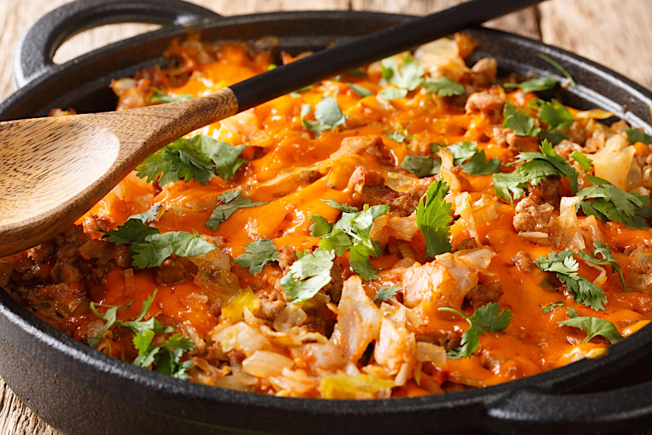 Faule Hausfrau ist ein leckeres Gericht aus Kohl und Hackfleisch. Das Rezept ist viel simpler als Kohlrouladen - so kommt das Essen auch zu seinem Namen.