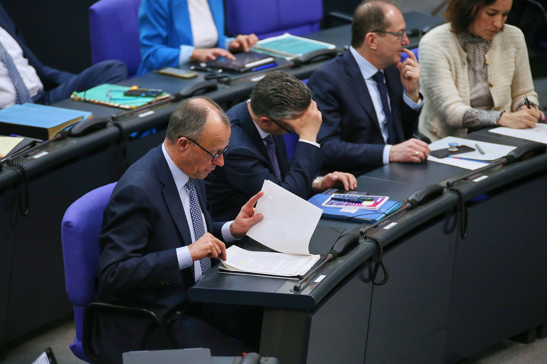 Unionsfraktion mit CDU-Chef Friedrich Merz, Thorsten Frei, Alexander Dobrindt und Dorothee Bär (v.l.n.r.)