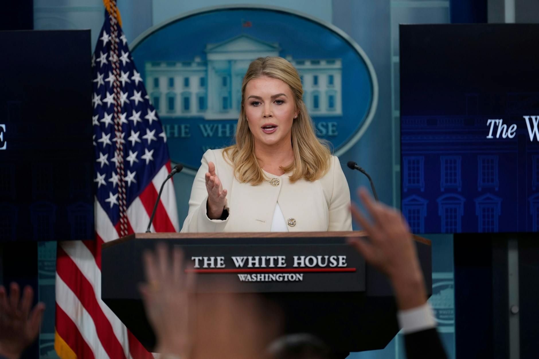 Trumps Pressesprecherin Karoline Leavitt am Mittwoch im Weißen Haus