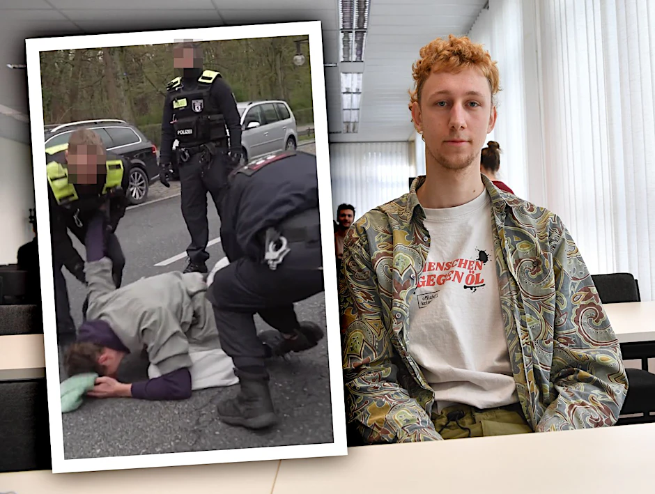 Der Aktivist der Letzten Generation vor Gericht. Der Schmerzgriff, der bei ihm angewendet wurde, war laut Gericht unverhältnismäßig.