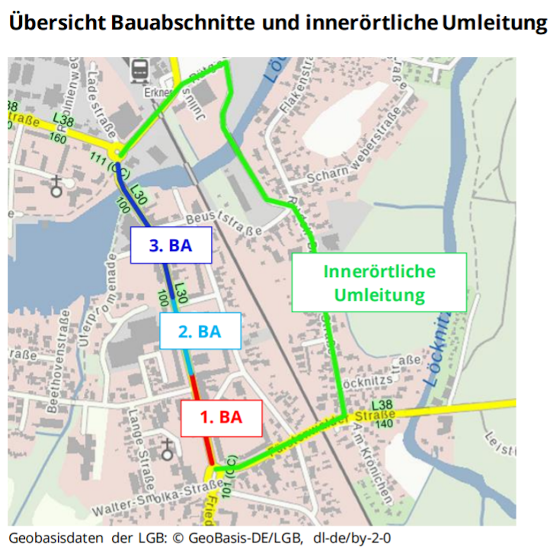 Die Baustelle in Erkner wird in drei Bauabschnitte gegliedert.