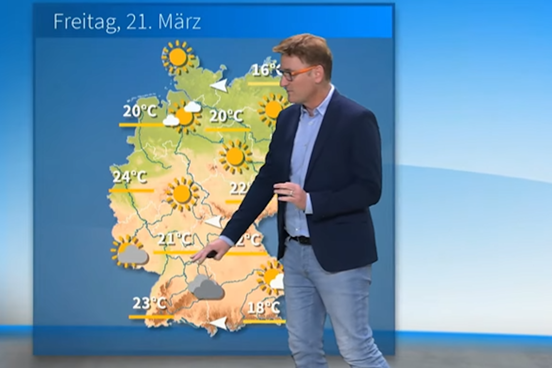 Das Wetter am 21. März 2025 wird schon fast sommerlich, Meteorologe Dominik Jung prognostiziert fast 25 Grad.