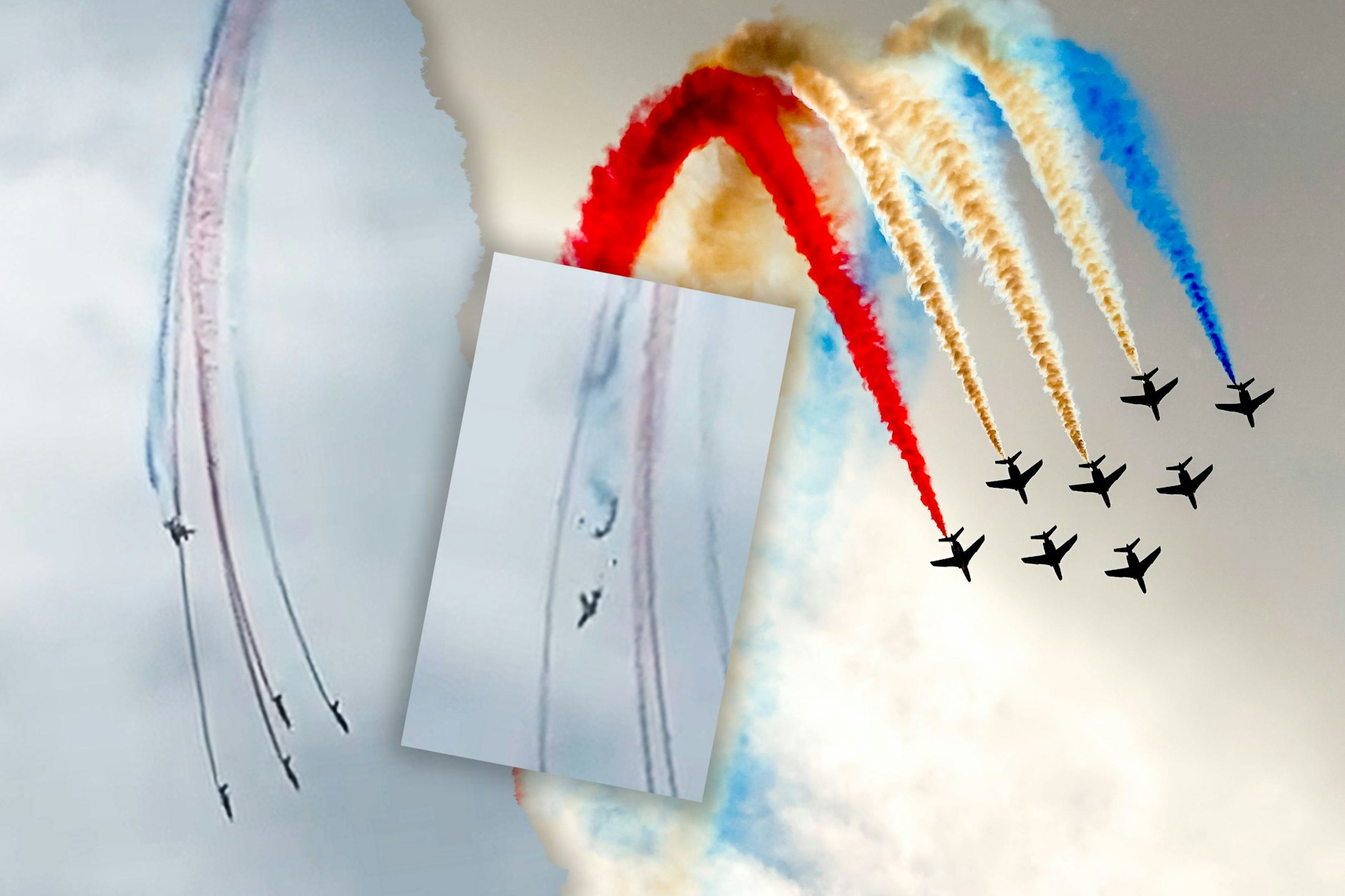 Bei einer Übung der Kunstflugstaffel kam es in Frankreich zum Horror-Crash. Ein Video zeigt den unglaublichen Zwischenfall.
