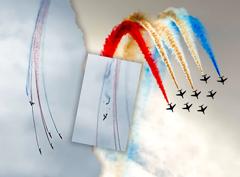 Bei einer Übung der Kunstflugstaffel kam es in Frankreich zum Horror-Crash. Ein Video zeigt den unglaublichen Zwischenfall.