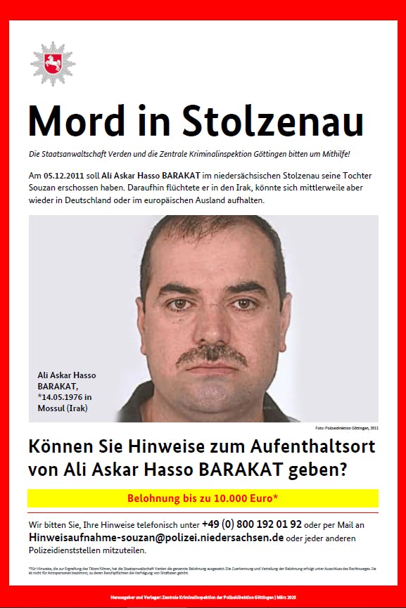 Mit diesem Plakat fahndet die Polizei nach Ali Barakat. Gibt es nach „Aktenzeichen XY ... ungelöst“ neue Hinweise?