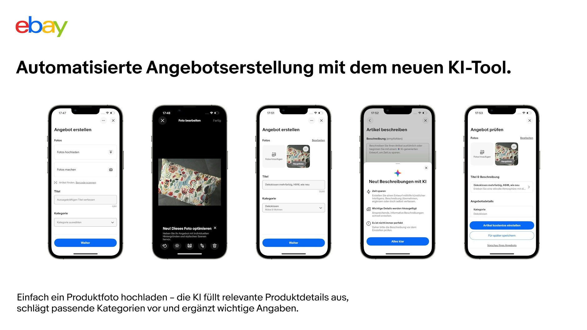 Das KI-gestützte Tool von Ebay automatisiert einen Großteil des Einstellprozesses: Statt einer textbasierten Suche reicht ein Foto.