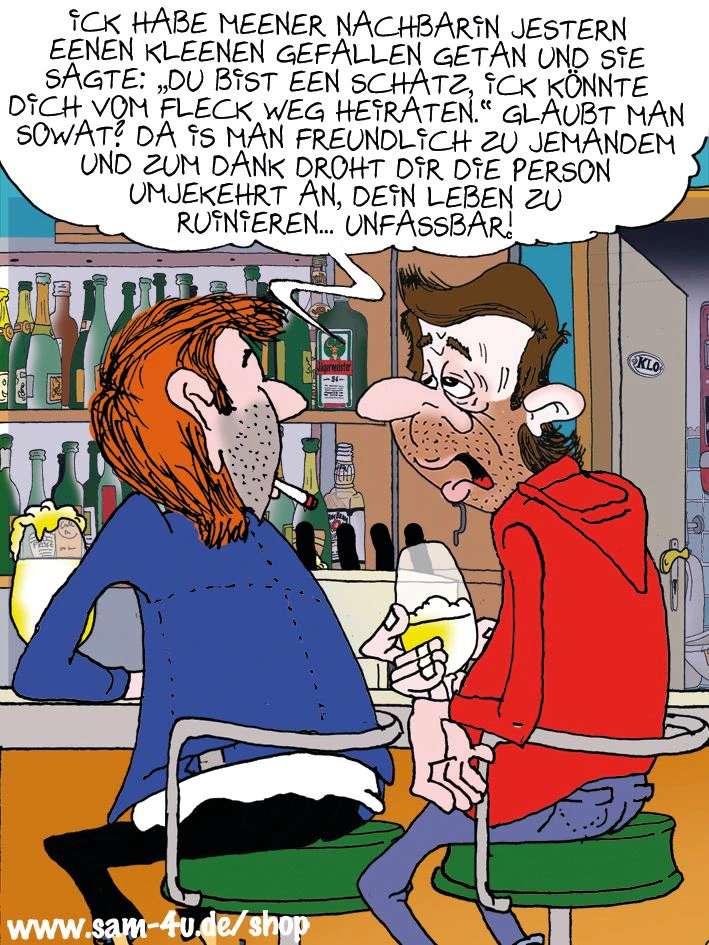 Auch am Samstag kommt der Cartoon des Tages von Zeichner Sam Paff aus Berlin.