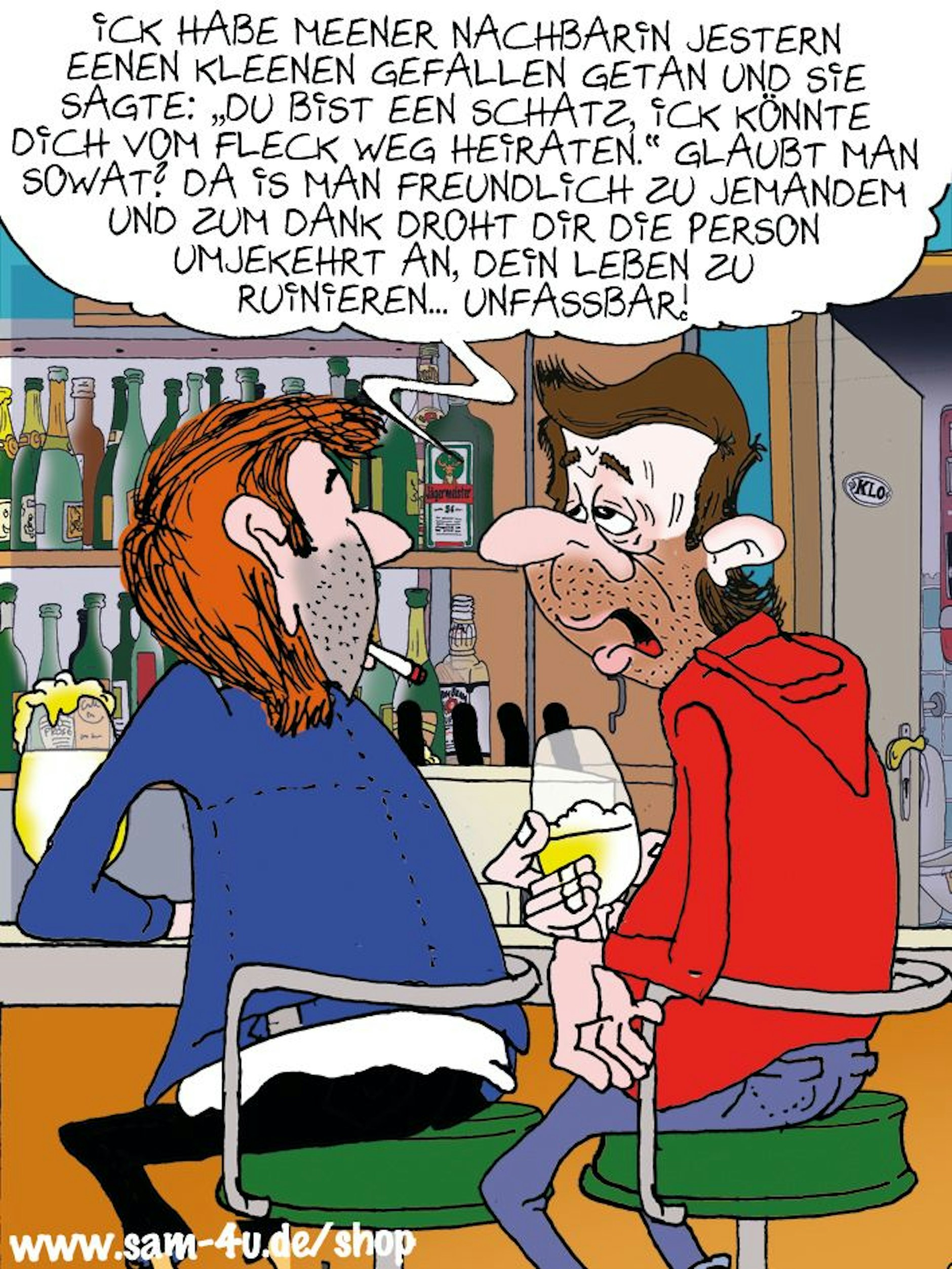 Auch am Samstag kommt der Cartoon des Tages von Zeichner Sam Paff aus Berlin.