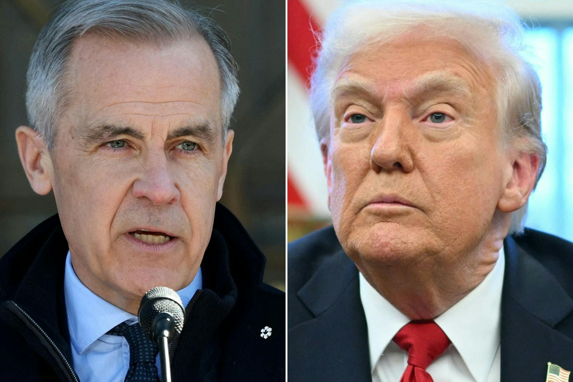 Diese Kombination von zwei Fotos zeigt Kanadas neuen Premierminister Mark Carney und US-Präsident Donald Trump.