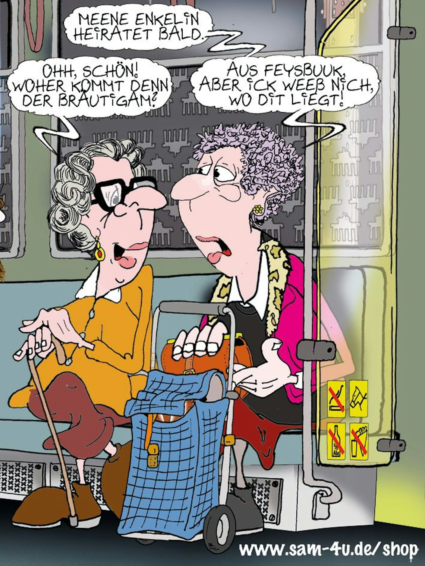 Cartoon Rente Eine Oma steigt in den Bus ein ... Die zehn besten Rentner-Witze!