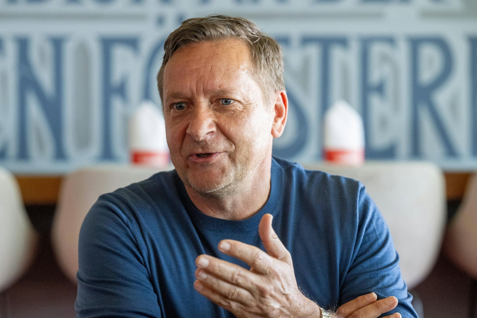 Horst Heldt (55) sieht den 1. FC Union trotz des Ärgers über den DFB auf einem guten Weg in Sachen Klassenerhalt.